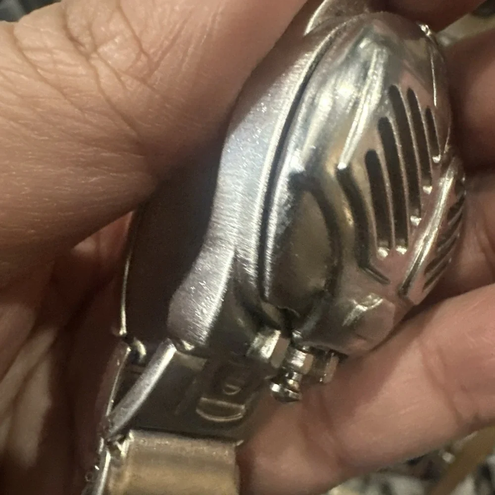 Works Geneva Peak A Boo Mask Heavy Steel Silver band Open 34mm Mens Watch Fit 8”